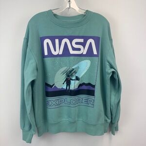 Hyper Space NASA Explorer Sweatshirt Mens Large Teal Green Graphic Crewneck L